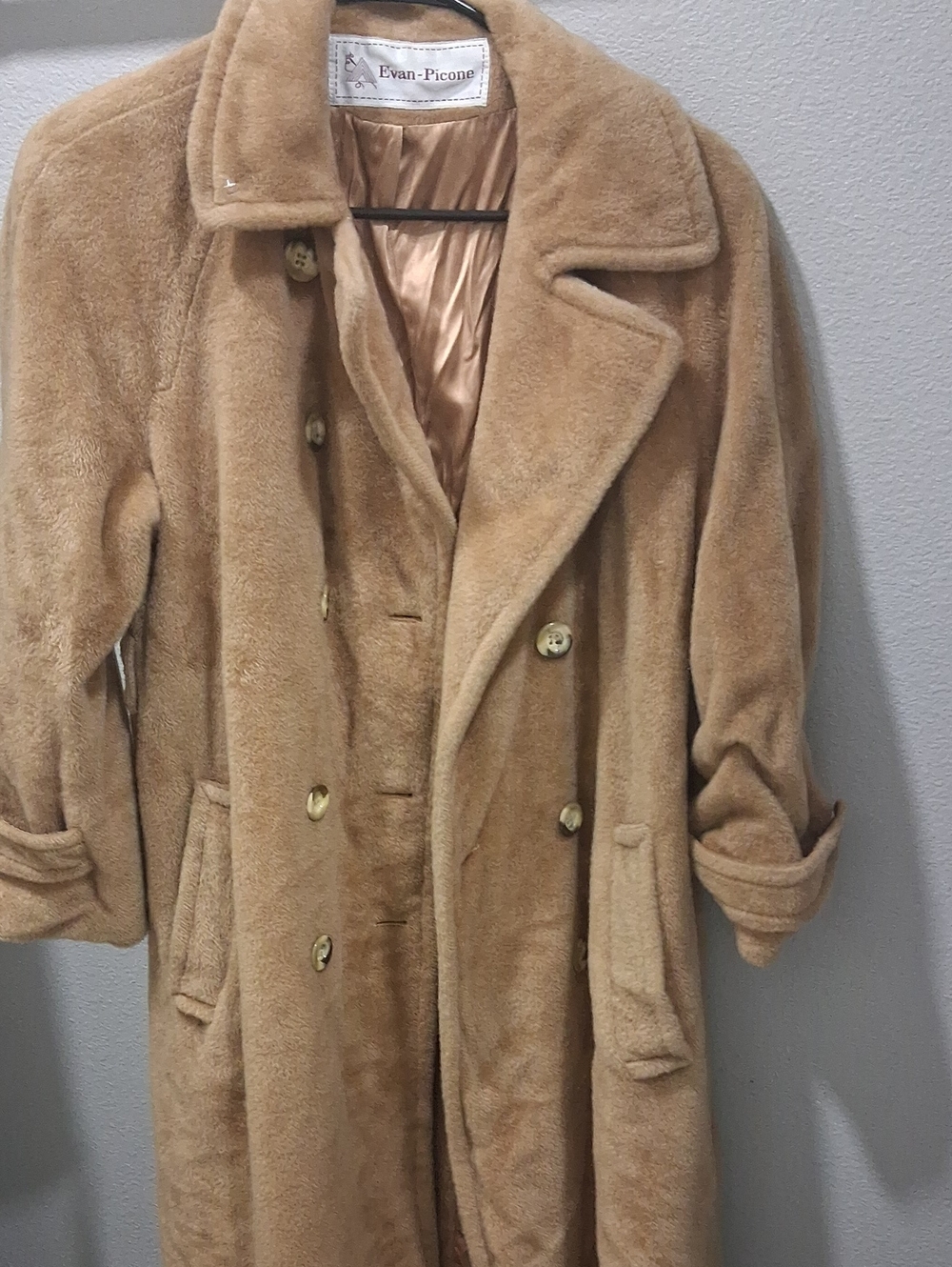 Evan Picone Tan Plush Faux-Fur Double-Breasted Teddy Coat